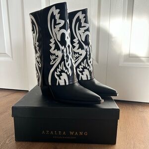 Urban Outfitters Black Western Cowboy Boots with White Embroidery